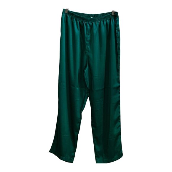 Delicates Pajama Set Womens LARGE Green Satin Long Sleeve Elastic Waist PJs - Picture 14 of 16